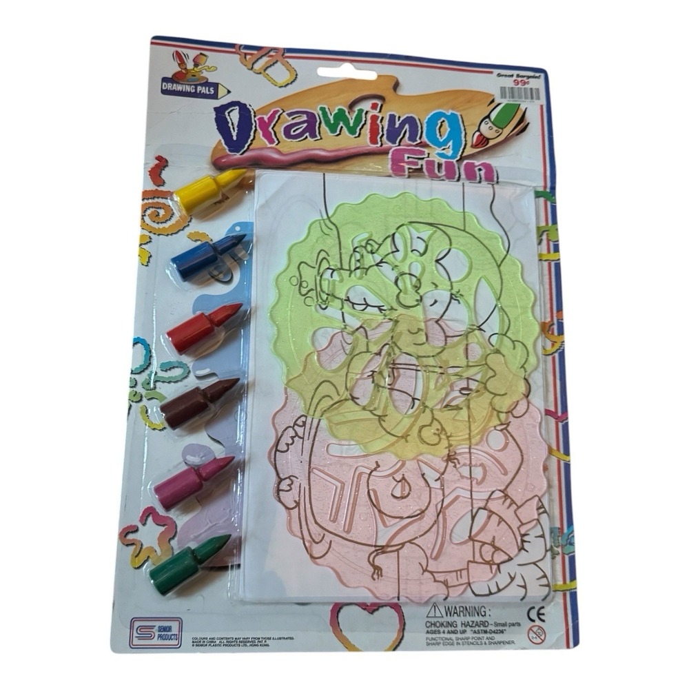 Drawing Pals Drawing Fun Stencil Set 6 Crayons Sharpener New Sealed NOS Craft